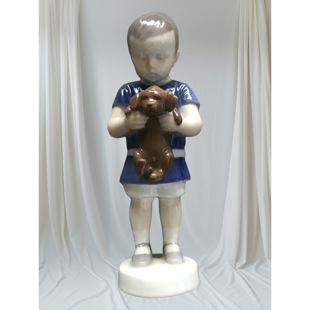 Bing & Grondahl B&G Boy Holding Puppy Figurine 6.75" #1747 Denmark Vintage - Picture 2 of 10